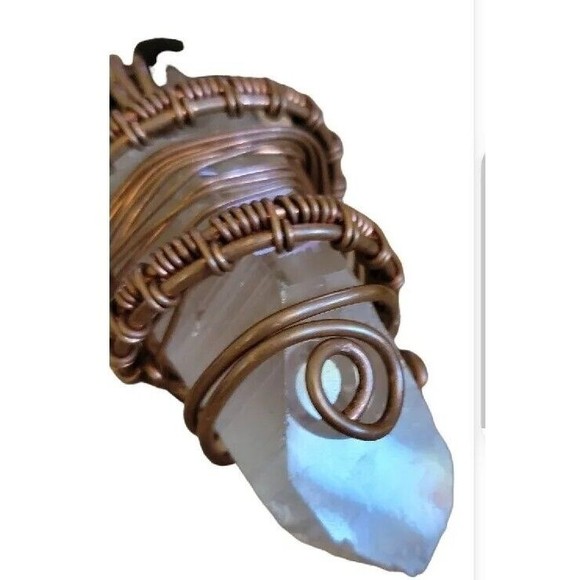 Huge Quartz Crystal Copper Wire Wrap Jasper Coral Turquoise Inlay Bead Necklace - Picture 3 of 6